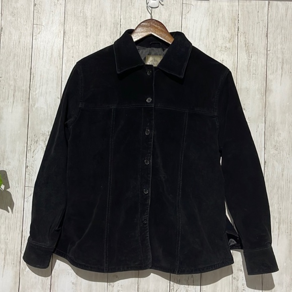 AMI Black Suede Button Up Shirt Jacket Women's Size L Leather Exterior